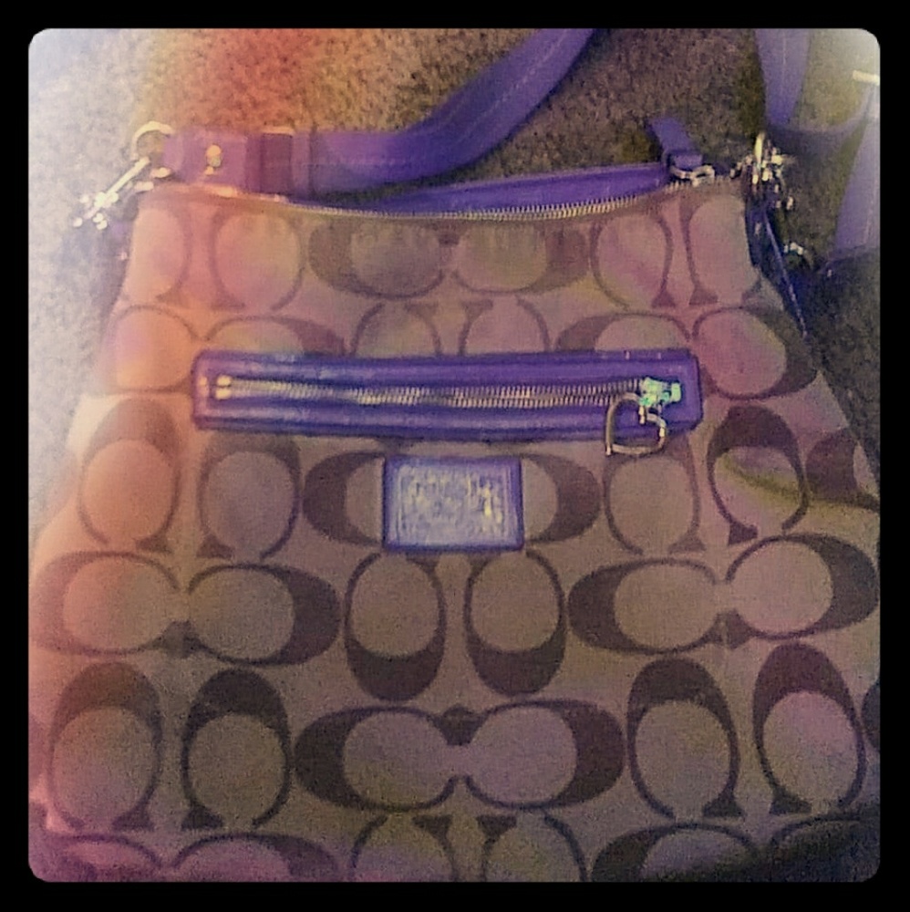 Tan and Purple Coach Purse